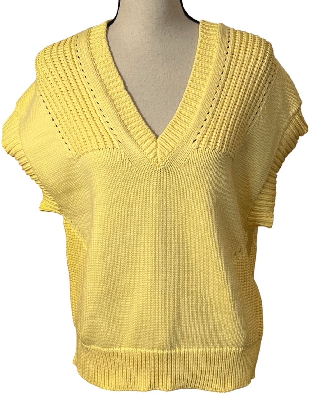 NWT Lela Rose Yellow Mock Turtleneck V-Neck Heavy Knit Sweater Vest Sz-XS